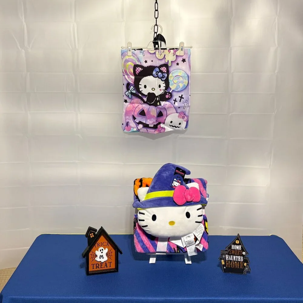 Hello Kitty Halloween Themed Plush Blanket & Pillow Set and Trick or Treat Bag